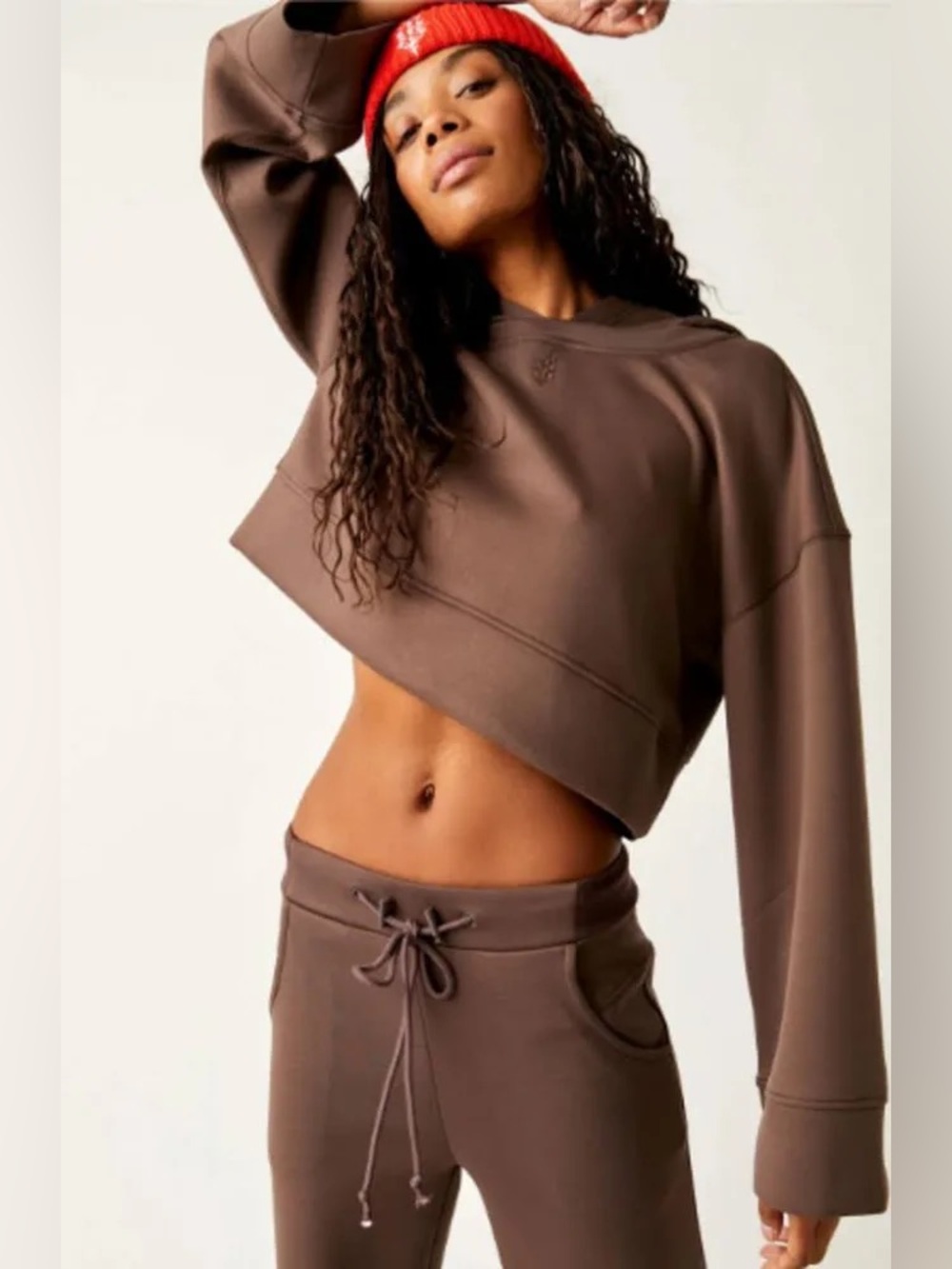 Free People Movement Cropped Oversized Boxy Slouchy Hoodie Chocolate Brown XS